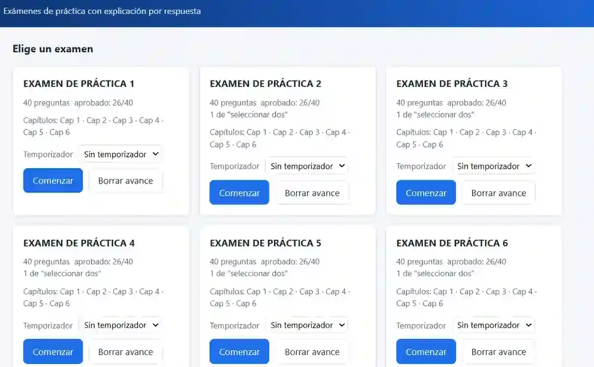 The ISTQB CTFL practice web app showing a list of exams to choose from